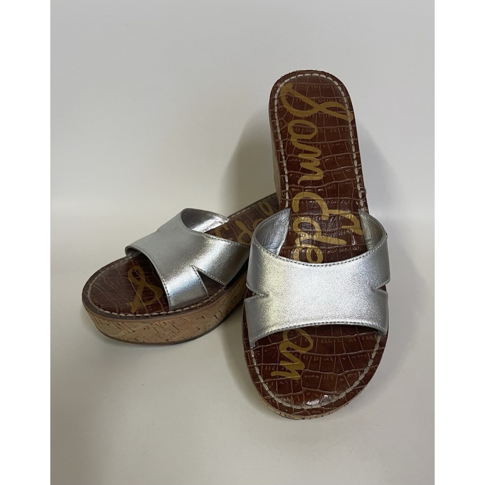 Sam Edelman Wedge Sandals Slides Color Silver Womens Size 9 Pre-owned. (0261)